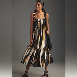 Anthropologie square neck waistless midi dress small